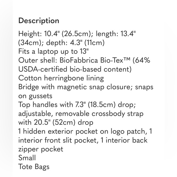 Tory Burch Small Ella Bio Tote large logo hidden pocket w/dust bag and strap - Picture 16 of 16